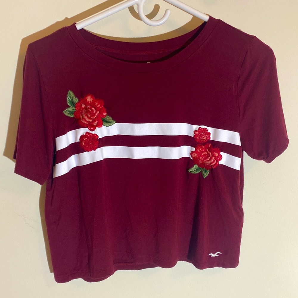 Hollister Crop Top with Embroidered Roses - Size XS